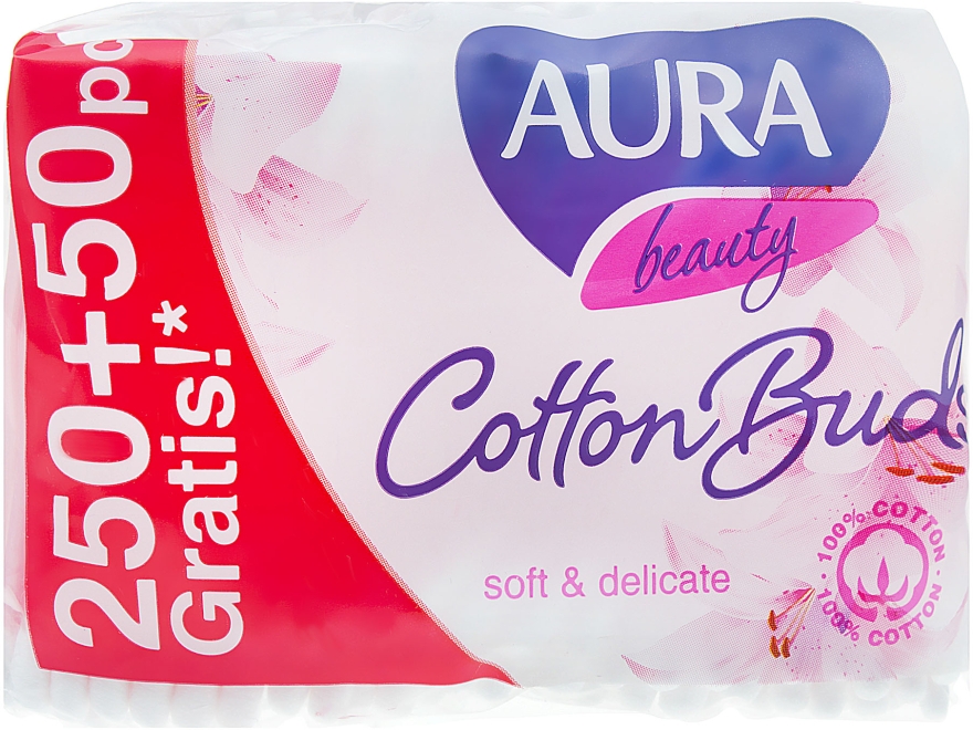 Ватные палочки в полиэтиленовом пакете, 300шт - Aura Beauty Soft&Delicate