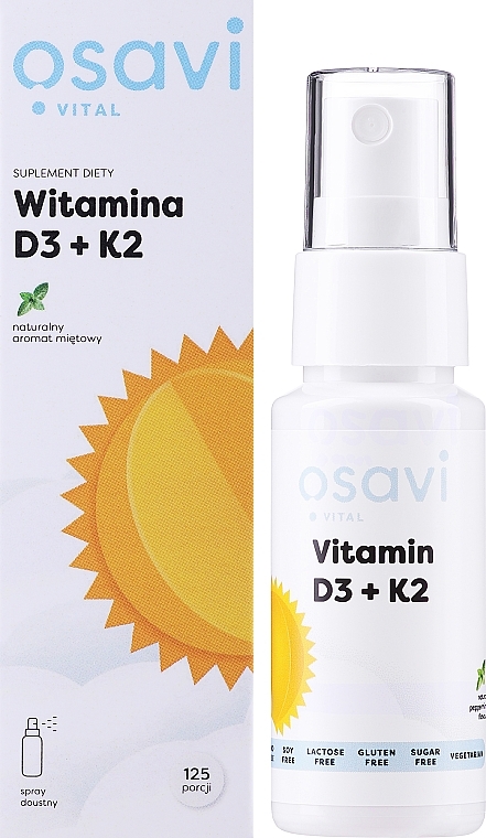 Харчова добавка у вигляді спрею «Вітамін D3 + K2» - Osavi Vitamin D3 + K2 Spray — фото N2