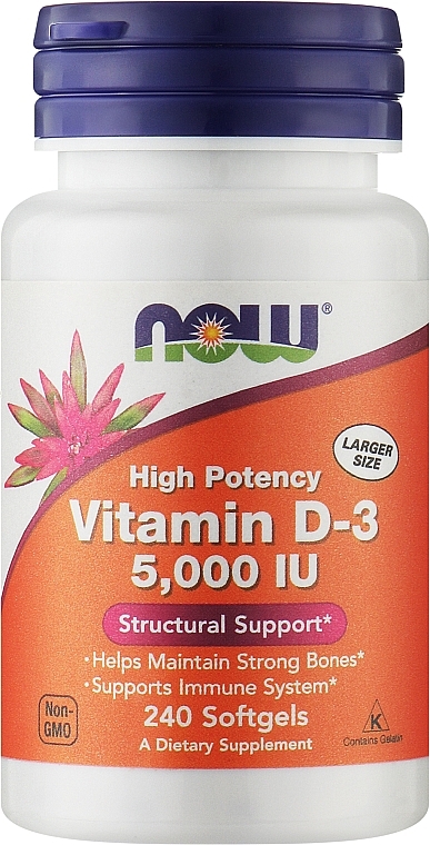 Диетическая добавка "Витамин Д-3" - Now Foods Vitamin D-3 5000 IU Structural Support — фото N2