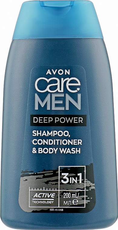 Гель для мытья тела и волос 3 в 1 - Avon Care Men Deep Power Shampoo Conditioner & Body Wash — фото N1