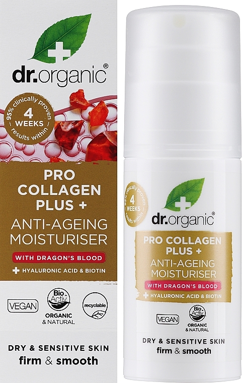 Антивіковий крем для обличчя з кров'ю дракона - Dr. Organic Pro Collagen Plus+ Anti Aging Moisturiser With Dragons Blood — фото N2