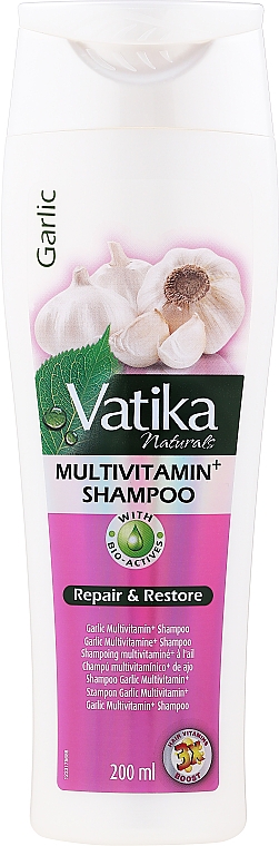 Мультивітамінний шампунь з екстрактом часнику - Dabur Vatika Garlic Multivitamin+ Shampoo Repair & Restore — фото N1