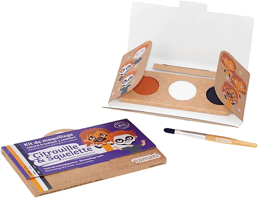 Набор для аквагрима для детей - Namaki Pumpkin & Skeleton 3-Color Face Painting Kit (f/paint/7,5g + brush/1pc + acc/2pcs) — фото N2