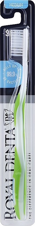 Зубна щітка середньої м'якості з наночастинками срібла, салатова - Royal Denta Silver Medium Toothbrush — фото N1
