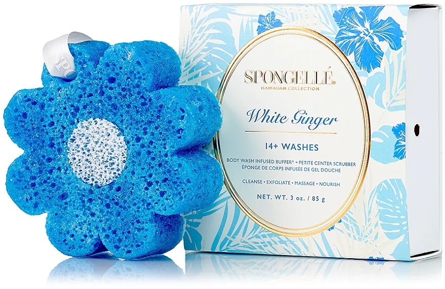 Пінна багаторазова губка для душу, блакитна - Spongelle Hawaiian Body Wash Infused Buffer White Ginger — фото N1