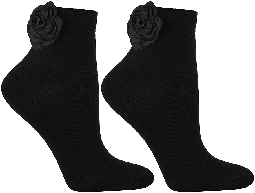 Носки женские с цветком Glamour, черные - Moraj  — фото N2