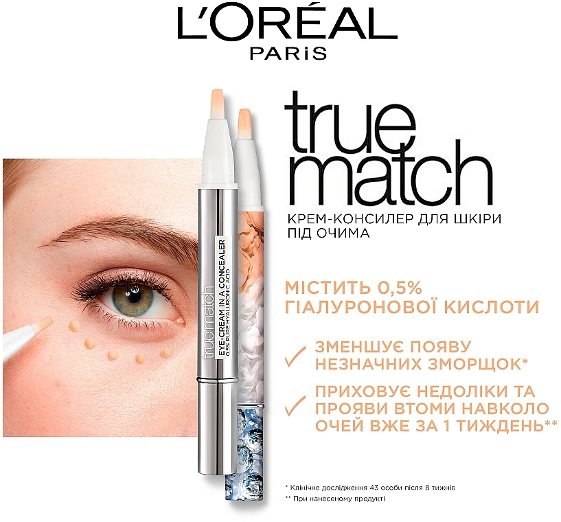 Крем-консилер для шкіри навколо очей з гіалуроновою кислотою - L`Oréal Paris True Match — фото N3