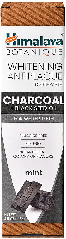 Отбеливающая зубная паста с углем и маслом черного тмина - Himalaya Herbals Botanique Charcoal & Black Seed Oil Whitening Antiplaque Toothpaste — фото N2