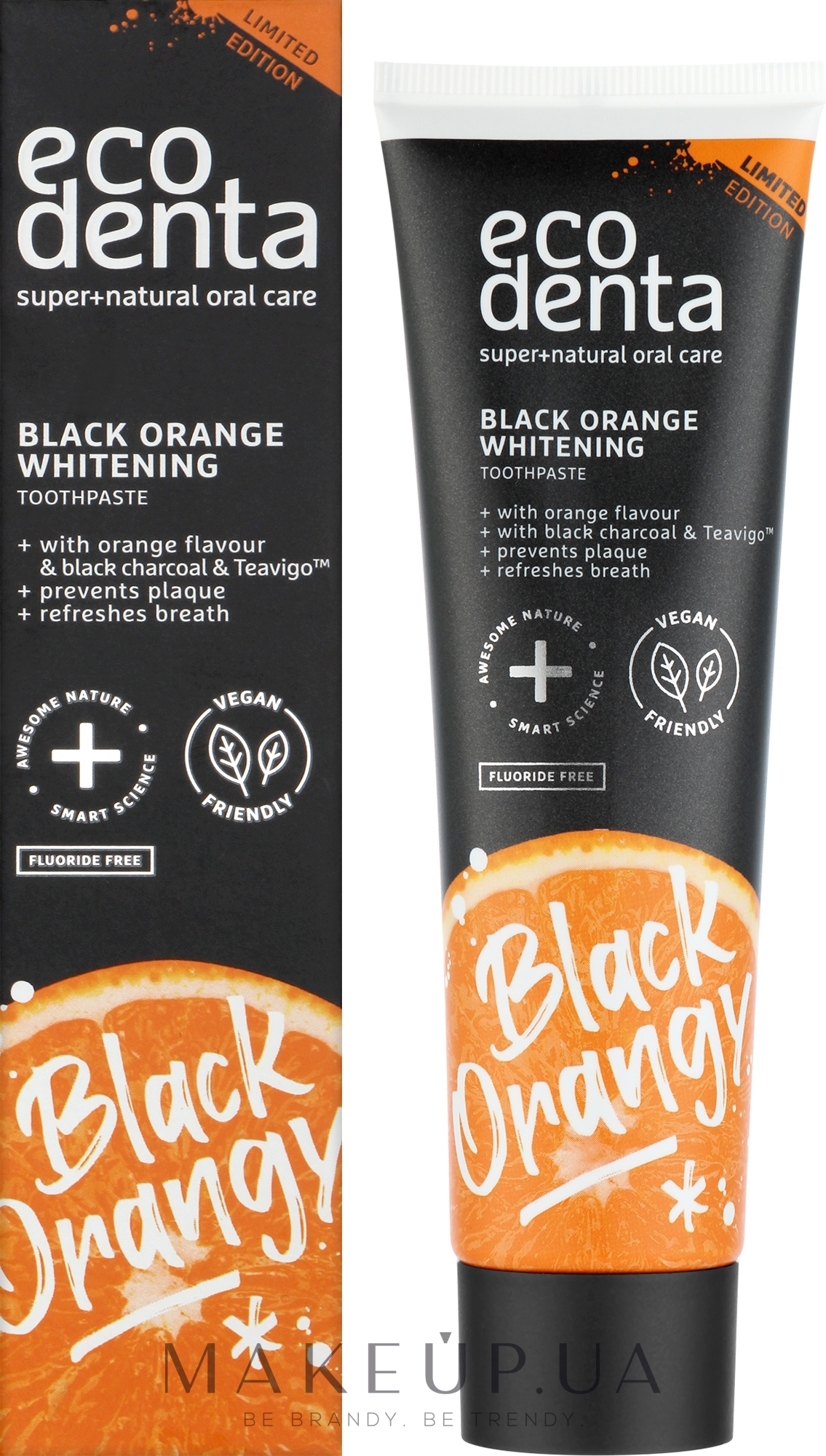 Отбеливающая зубная паста с углем, со вкусом апельсина, без фтора - Ecodenta Black Orange Whitening Toothpaste — фото 100ml
