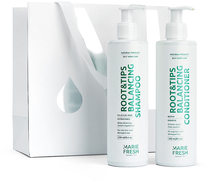 Подарунковий набір Root & Tips шампунь + кондиціонер для жирних коренів та сухих кінчиків волосся у білому пакеті - Marie Fresh Cosmetics (h/shm/250ml + h/cond/200ml) — фото N3