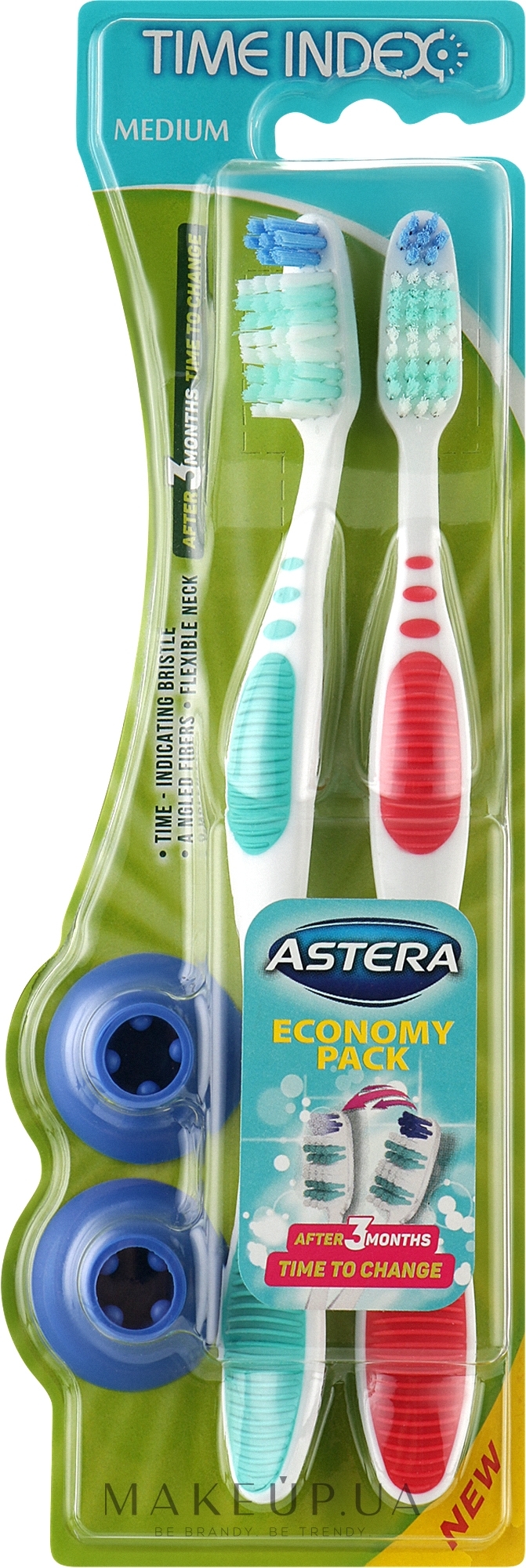 Зубная щетка c индикатором времени, красная + бирюзовая - Astera Time Index Toothbrush 1 + 1 — фото 2шт