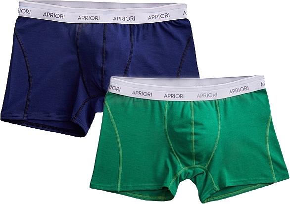 Трусы-транки мужские, 2 шт, джинс/зеленый - Apriori Be Yourself — фото N1