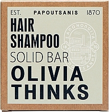 Твердый шампунь для волос, в коробке - Papoutsanis Olivia Thinks Waterless Hair Shampoo Bar in Box — фото N1