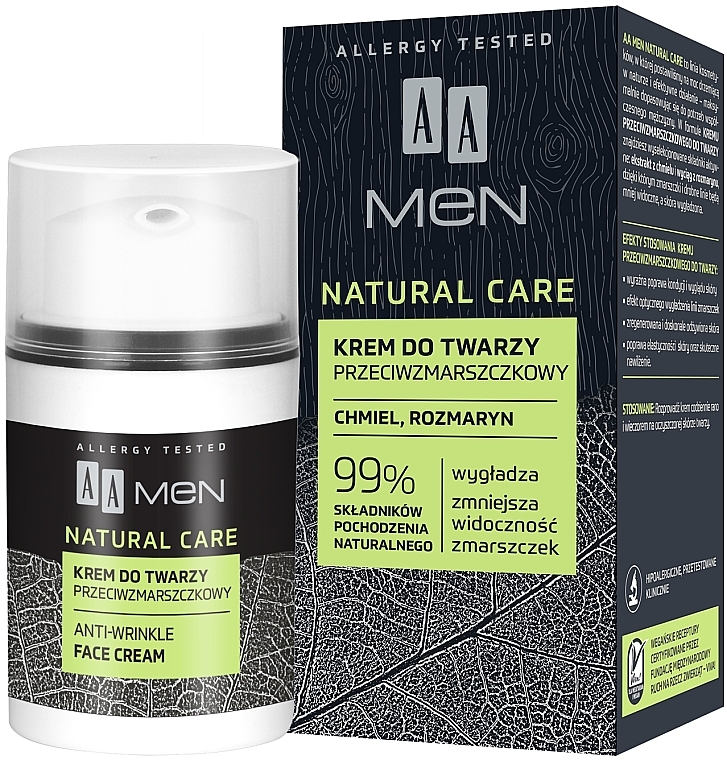 Крем для лица от морщин - AA Men Natural Care Anti-Wrinkle Face Cream