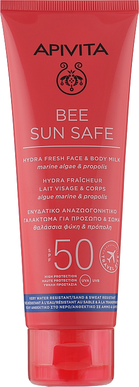 Зволожувальне сонцезахисне молочко - Apivita Bee Sun Safe Hydra Fresh Face & Body Milk SPF50 Travel Size — фото N2