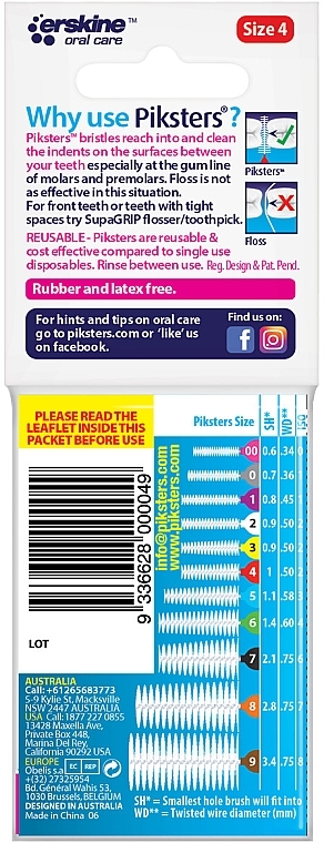 Межзубные ершики 4, красные, 10 шт. - Piksters Interdental Brushes Red Size 4 — фото N2