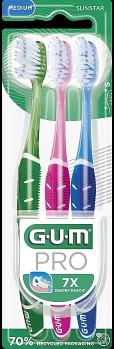 Набір з трьох зубних щіток - Sunstar Gum Pro Medium Toothbrush Trio Pack — фото N1