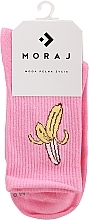 Жіночі довгі шкарпетки з широкими манжетами та кумедним візерунком, 1 пара, рожеві з бананом - Moraj — фото N1