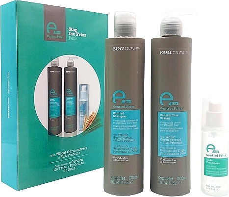 Набор для разглаживания вьющихся волос - Eva Professional E-line Stop The Frizz (shamp/300ml + cream/300ml + serum/50ml) — фото N1