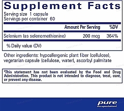 Диетическая добавка "Селен" 200 мкг, капсулы - Pure Encapsulations Selenium (Selenomethionine) — фото N2