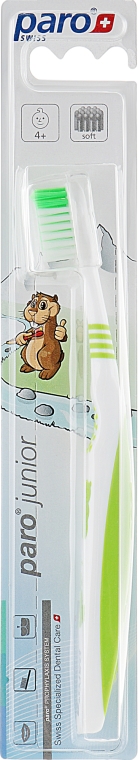 Дитяча зубна щітка з 4 років, салатова - Paro Swiss Junior — фото N1