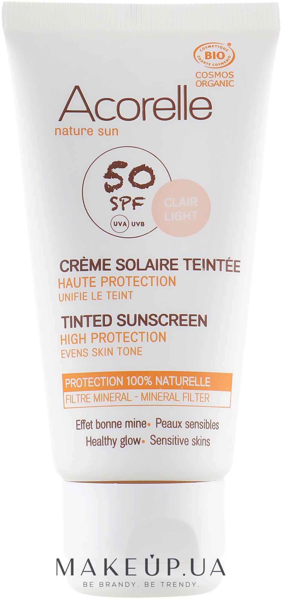 Сонцезахисний крем для обличчя з ефектом тонування - Acorelle Nature Sun Cream SPF50 — фото Light