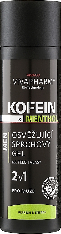 Освіжальний гель для душу та шампунь 2в1 для чоловіків - Vivaco VivaPharm Caffeine & Menthol — фото N1