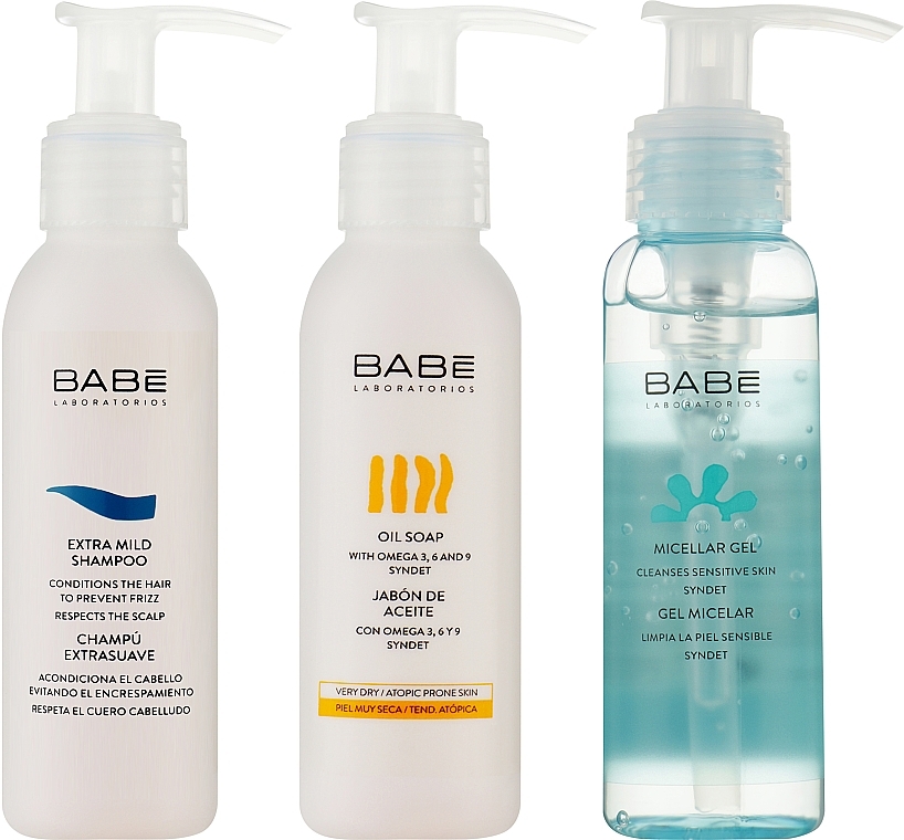 Набор для лица и тела "Очищение" - Babe Laboratorios (mic/gel/90ml + shmp/100ml + soap/100ml + bag) — фото N2
