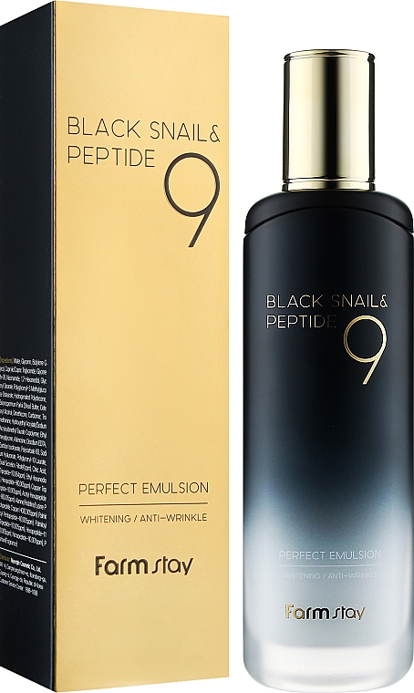 Емульсія з муцином чорного равлика й пептидами - FarmStay Black Snail & Peptide9 Perfect Emulsion — фото N2