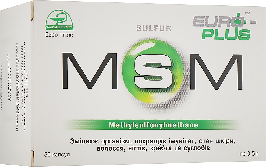 Диетическая добавка «MSM» 500 мг - Евро Плюс — фото N1