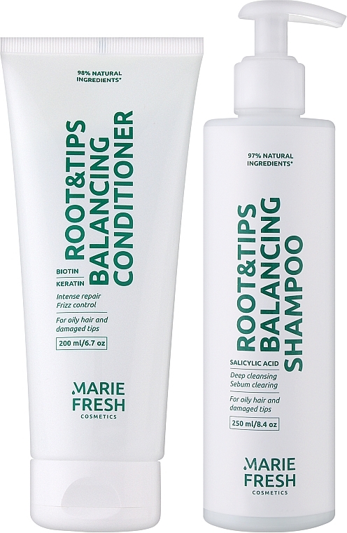 Подарунковий набір Root & Tips шампунь + кондиціонер для жирних коренів та сухих кінчиків волосся у білому пакеті - Marie Fresh Cosmetics (h/shm/250ml + h/cond/200ml) — фото N1