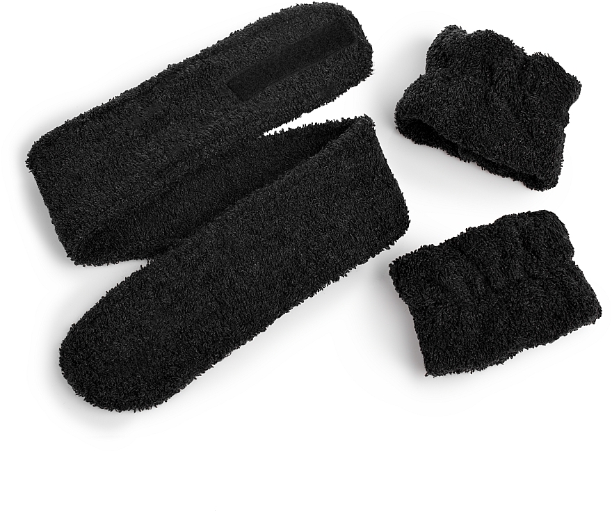 Набір аксесуарів для б'юті-процедур, чорний "Easy Spa" - MAKEUP Spa Headband and Wristband Face Washing Black — фото N2
