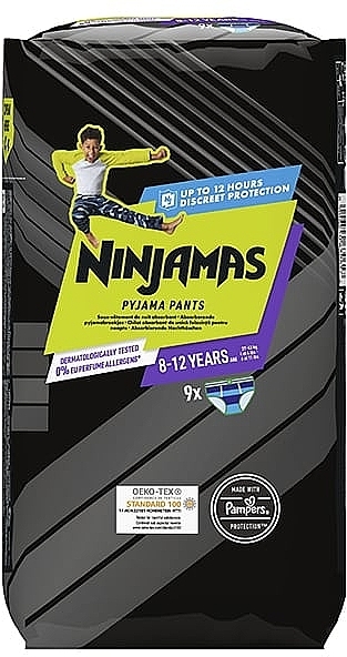 Підгузки-трусики Ninjamas Pyjama Boy Pants, 8-12 років (27-43 кг), 9 шт. - Pampers — фото N1