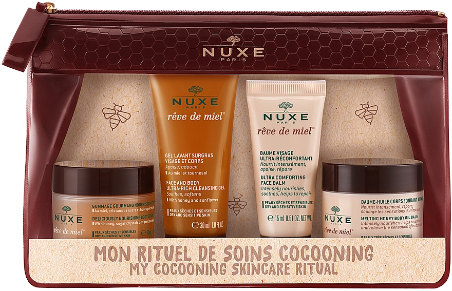 Набор - Nuxe Cocooning Kit (b/scr/30ml + sh/gel/30ml + f/balm/15ml + b/oil/30ml + bag)