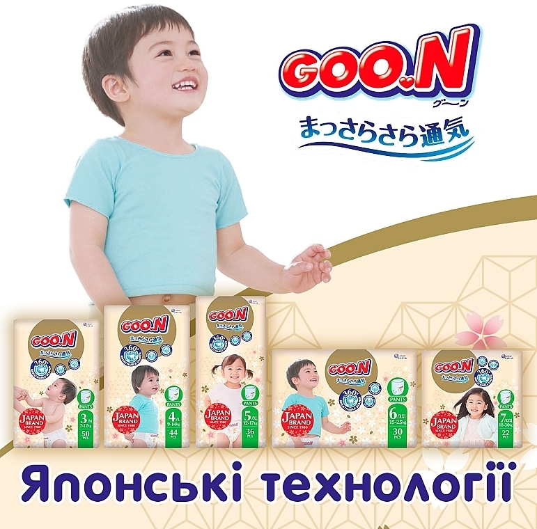 Трусики-підгузки GOO.N Premium Soft для дітей 9-14 кг (розмір 4(L), унісекс, 44 шт) - Goo.N Premium Soft  — фото N8