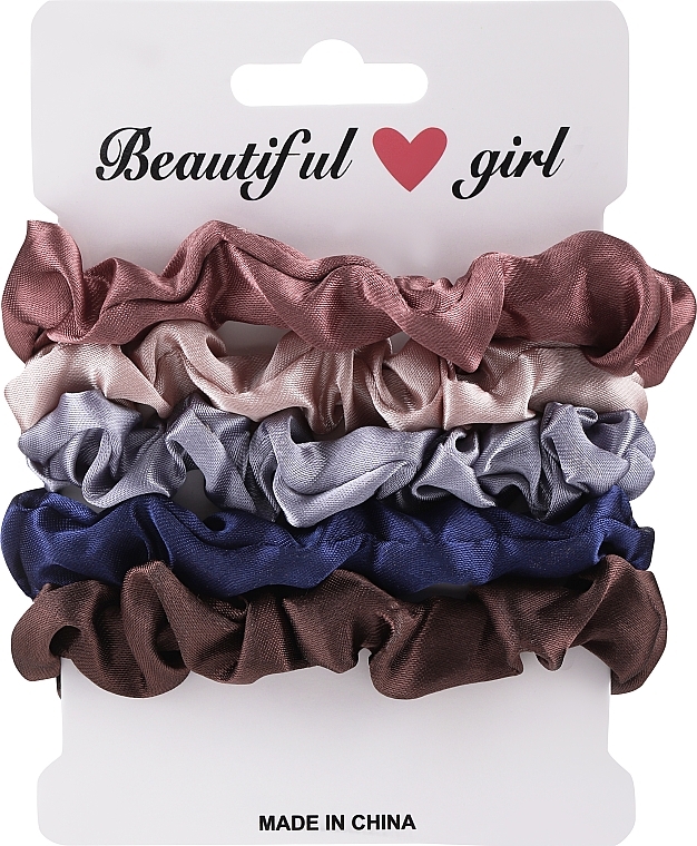 Набор атласных резинок для волос, 5 шт., темно-розовая + светло-розовая + голубая + синяя + коричневая - Yeye — фото N1