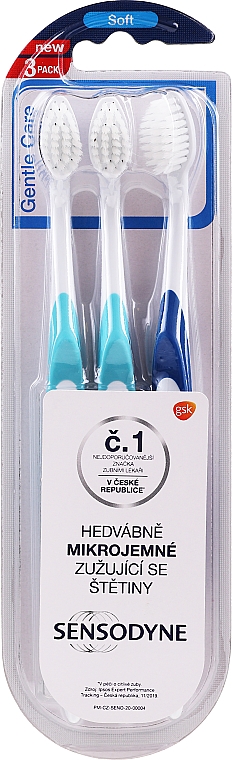 Набор зубных щеток, мягкие голубые + синяя - Sensodyne Gentle Care Soft Toothbruhs — фото N1