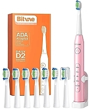 Электрическая зубная щетка Daily D2, 8 насадок, розовая - Bitvae — фото N1