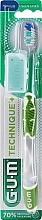 Зубная щетка, "Technique+", средней жесткости, зеленая - G.U.M Medium Compact Toothbrush — фото N1