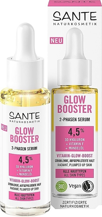 Биосыворотка 2-фазная с витамином F, гиалуроновой кислотой и миндальным маслом для лица - Sante Glow Boost Serum — фото N1