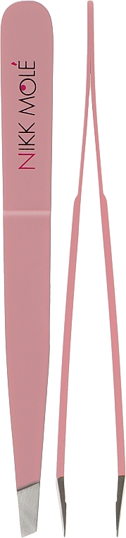 Набор из 2х розовых пинцетов для бровей в чехле - Nikk Mole — фото N2