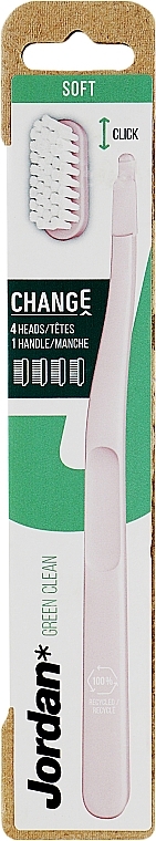 Зубна щітка з 4 змінними головками, м'яка, рожева - Jordan Change Green Clean