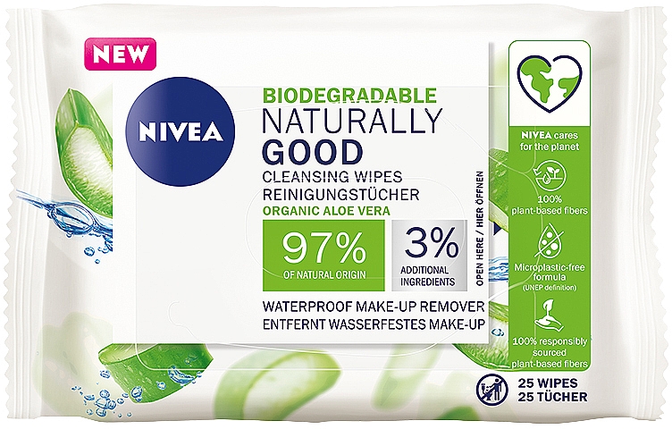 Очищувальні серветки для обличчя, з алое - NIVEA Naturally Good Wipes — фото N1