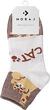 Жіночі короткі бавовняні шкарпетки, розмір 3/4, з малюнком кошеняти, бежеві - Moraj — фото N1