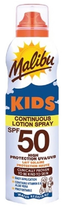 Солнцезащитный водостойкий лосьон для детей - Malibu Sun Kids Continuous Lotion Spray SPF50  — фото N1