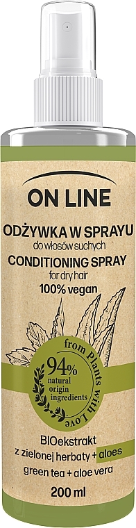 Спрей для волосся "Зелений чай і алое" - On Line Green Tea + Aloe Vera Conditioning Spray — фото N1