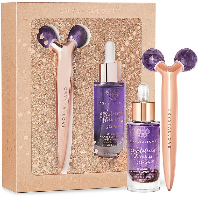 Набір - Crystallove Amethyst 3D Lift & Sculpt Set Limited Edition (ser/30ml + massager/1pc) — фото N1