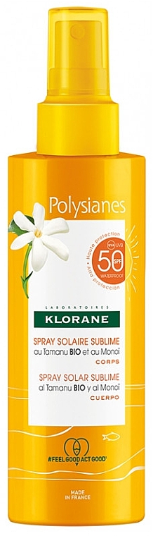 Солнцезащитный спрей SPF50 - Klorane Polysianes Sublime Sun Spray Tamanu and Monoi — фото N1