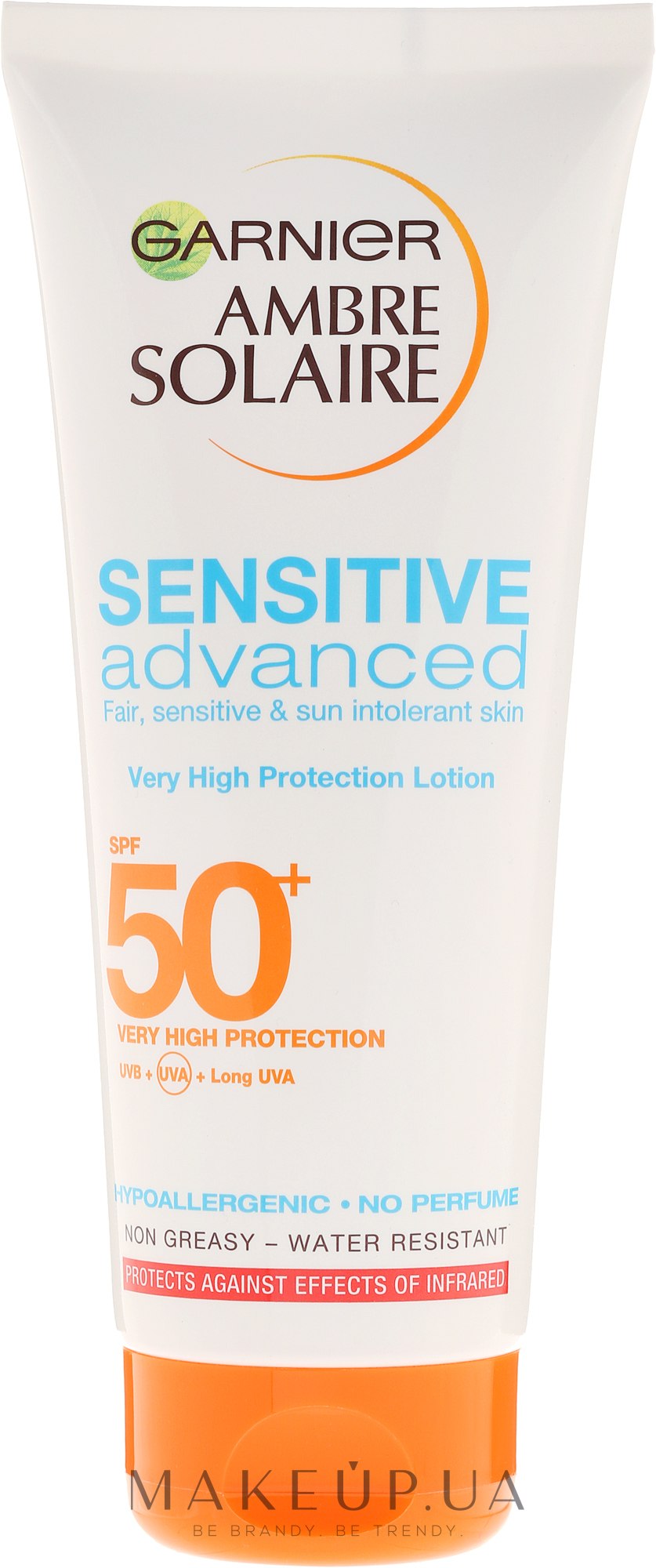 Сонцезахисне молочко для чутливої шкіри - Garnier Ambre Solaire Sensitive Advanced SPF 50+ — фото 175ml