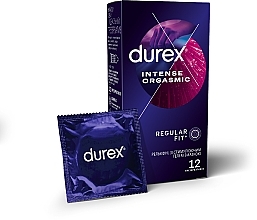 Презервативи латексні з силіконовою змазкою, рельєфні, зі стимулюючим гелем-змазкою, 12 шт - Durex Intense Orgasmic — фото N1